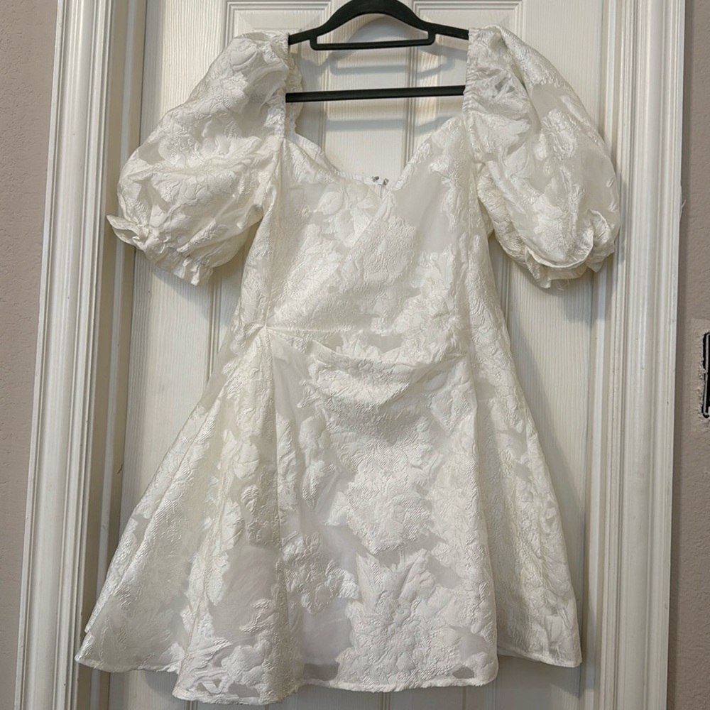 SHOWPO BRAILEY MINI DRESS - PUFF SLEEVE FIT AND FLARE DRESS IN WHITE